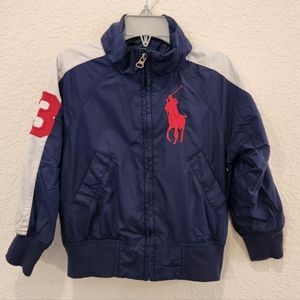 Polo Ralph Lauren  Removable Hooded Navy Zip Windbreaker Jacket With Pockets 3T